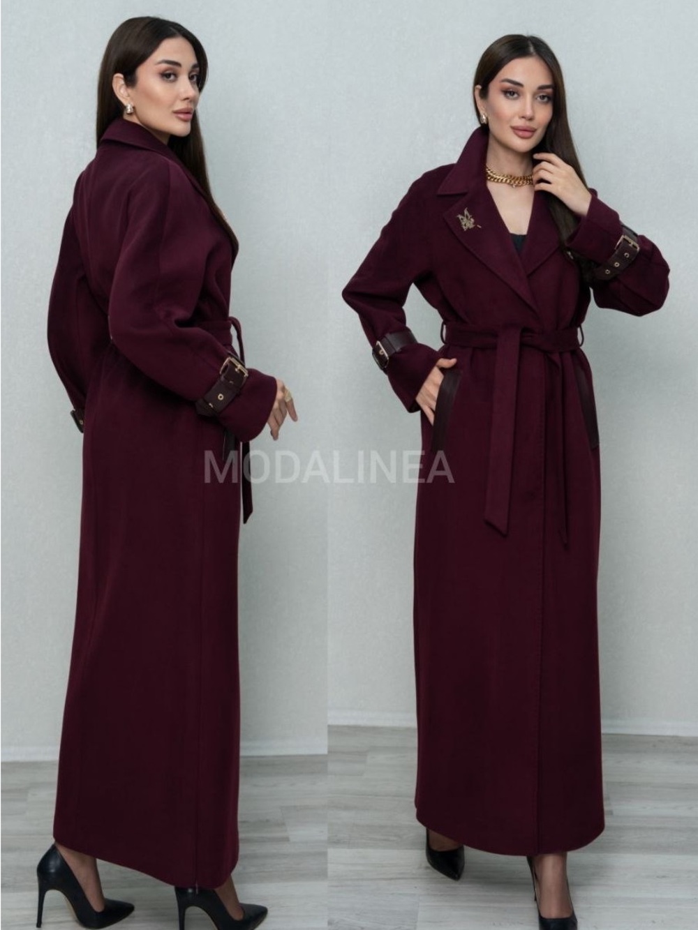 MaxMara Long Burgundy Wrap Maxi Coat with Belt
